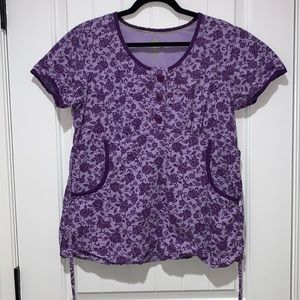 Healing Hands floral scrub top- purple